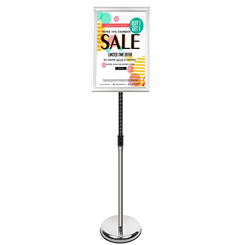 DISPLAYSWORKER Adjustable Poster Sign Stand,Floor-Standing Sign Holder with Heavy Duty Pedestal,Aluminum Snap-Open Frame for 8.5 x 11 Inch, Silver (8.5 x 11)