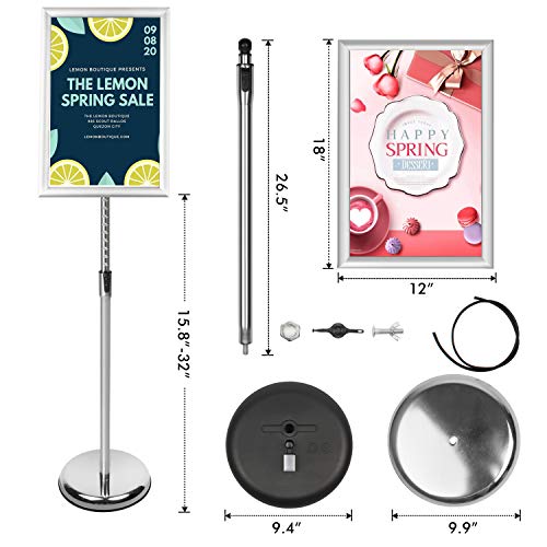 DISPLAYSWORKER Adjustable Poster Sign Stand,Floor-Standing Sign Holder with Heavy Duty Pedestal,Aluminum Snap-Open Frame for 8.5 x 11 Inch, Silver (8.5 x 11)