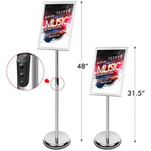 DISPLAYSWORKER Adjustable Poster Sign Stand,Floor-Standing Sign Holder with Heavy Duty Pedestal,Aluminum Snap-Open Frame for 8.5 x 11 Inch, Silver (8.5 x 11)