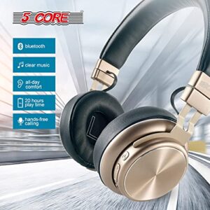 5 CORE Premium Bluetooth Wireless 5.0 USB Over-Ear Foldable Headphones with Microphone Deep Bass Stereo Headset with Soft Memory-Protein Earmuffs Gaming Headphone 13G Golden