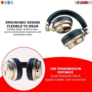 5 CORE Premium Bluetooth Wireless 5.0 USB Over-Ear Foldable Headphones with Microphone Deep Bass Stereo Headset with Soft Memory-Protein Earmuffs Gaming Headphone 13G Golden