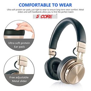 5 CORE Premium Bluetooth Wireless 5.0 USB Over-Ear Foldable Headphones with Microphone Deep Bass Stereo Headset with Soft Memory-Protein Earmuffs Gaming Headphone 13G Golden