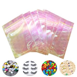resealable holographic pink clear zipper packaging bag 100 pack for food storage, eyelash, jewelry, small business, small products (holographic clear4x6'' (10 x 15 cm)