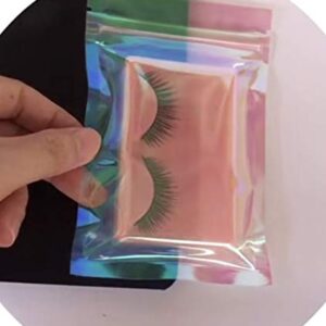 Resealable Holographic Pink Clear Zipper Packaging Bag 100 Pack for Food Storage, Eyelash, Jewelry, small business, small products (Holographic Clear4x6'' (10 x 15 cm)