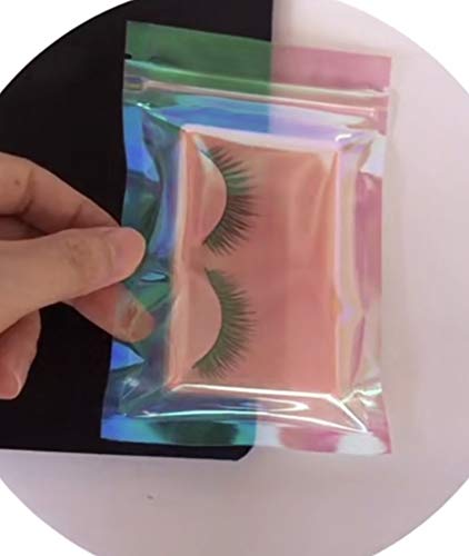 Resealable Holographic Pink Clear Zipper Packaging Bag 100 Pack for Food Storage, Eyelash, Jewelry, small business, small products (Holographic Clear4x6'' (10 x 15 cm)