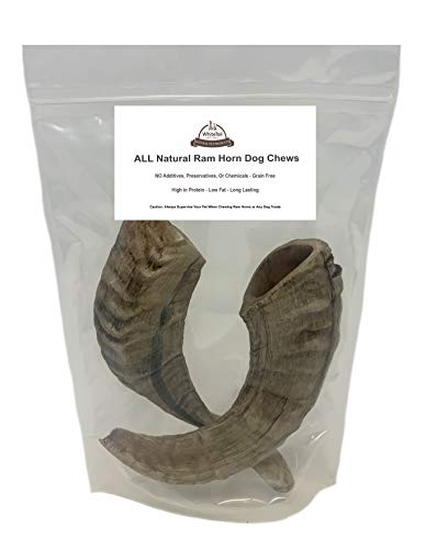 WhiteTail Naturals - Lamb Horns for Dogs (2 Pack) Long Lasting Dog Chews - Grain Free Chew Bone - Natural Sheep Horn Treat - Tough Chew Toy for Medium Breeds and Teething Puppies.