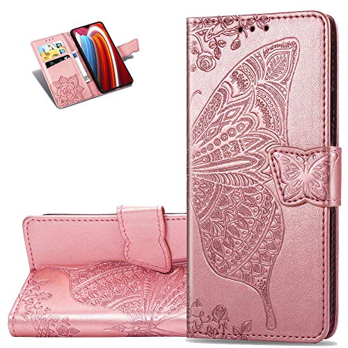 Asdsinfor Compatible with Xiaomi Redmi Note 9 Case Stylish Wallet Case Credit Cards Slot with Stand for PU Leather Shockproof Flip Magnetic Compatible with Xiaomi Redmi 10X Butterfly Rose Gold SD