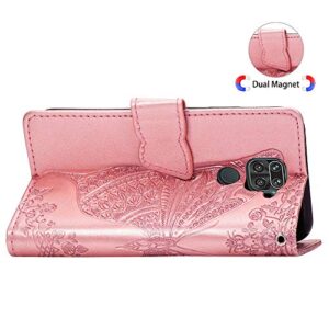 Asdsinfor Compatible with Xiaomi Redmi Note 9 Case Stylish Wallet Case Credit Cards Slot with Stand for PU Leather Shockproof Flip Magnetic Compatible with Xiaomi Redmi 10X Butterfly Rose Gold SD