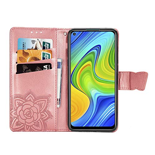 Asdsinfor Compatible with Xiaomi Redmi Note 9 Case Stylish Wallet Case Credit Cards Slot with Stand for PU Leather Shockproof Flip Magnetic Compatible with Xiaomi Redmi 10X Butterfly Rose Gold SD