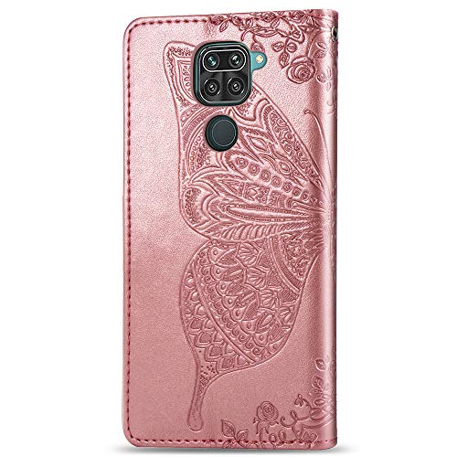 Asdsinfor Compatible with Xiaomi Redmi Note 9 Case Stylish Wallet Case Credit Cards Slot with Stand for PU Leather Shockproof Flip Magnetic Compatible with Xiaomi Redmi 10X Butterfly Rose Gold SD