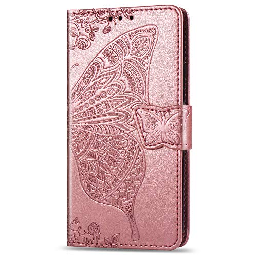 Asdsinfor Compatible with Xiaomi Redmi Note 9 Case Stylish Wallet Case Credit Cards Slot with Stand for PU Leather Shockproof Flip Magnetic Compatible with Xiaomi Redmi 10X Butterfly Rose Gold SD