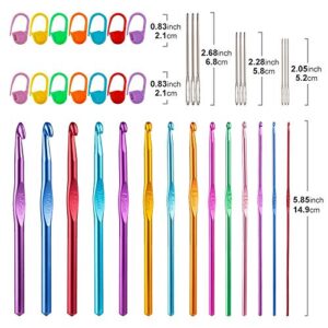 Vodiye 37 PCS Crochet Hooks Set, High Quality Coloured Aluminum Ergonomic Handle Crochet, Hook Needles for Arthritic Hands, with Stitch Markers and Large-Eye Blunt Needles