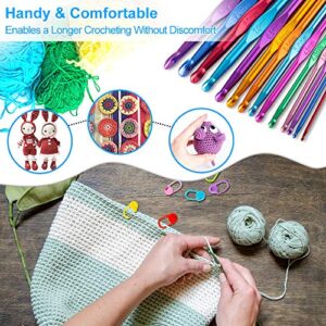 Vodiye 37 PCS Crochet Hooks Set, High Quality Coloured Aluminum Ergonomic Handle Crochet, Hook Needles for Arthritic Hands, with Stitch Markers and Large-Eye Blunt Needles