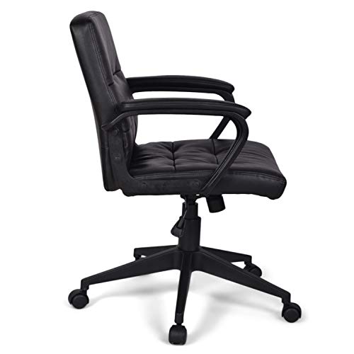 SIMPLIHOME Brewer Swivel Adjustable Executive Computer Office Chair in Distressed Black Faux Leather, for the Office and Study, Contemporary