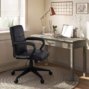 SIMPLIHOME Brewer Swivel Adjustable Executive Computer Office Chair in Distressed Black Faux Leather, for the Office and Study, Contemporary