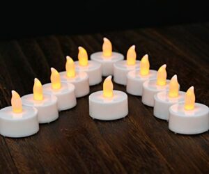 tea lights 150 hours pack of 12 realistic flickering bulb battery operated led tea lights candles for wedding,halloween,christmas,valentine's day electric tea lights in warm yellow