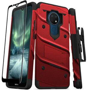 zizo bolt series for nokia c5 endi case with screen protector kickstand holster lanyard - red & black