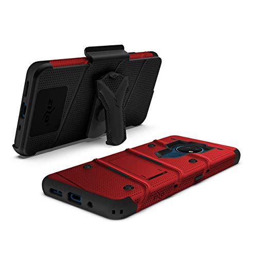 ZIZO Bolt Series for Nokia C5 Endi Case with Screen Protector Kickstand Holster Lanyard - Red & Black