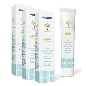 masik toothpaste without mint, whitening stain removal, dead sea salt mineral & essential oils for sensitive teeth gum health - fluoride & foam free, non-sls, made in israel (lemongrass 3 pack)