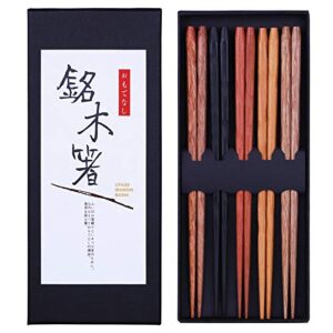 antner 5 pairs natural wood chopsticks reusable japanese style chopstick gift sets, classic hardwood chopsticks dishwasher safe, 8.8 inch/22.5cm