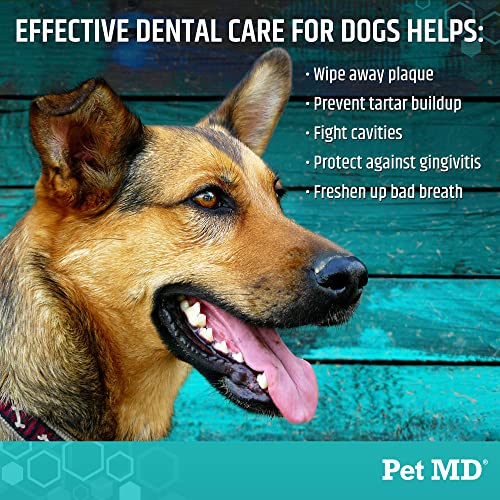 Pet MD Dog Breath Freshener Dental Wipes for Dogs - Tartar and Plaque Remover for Teeth Cleaning - Fresh Apple & Mint Scent Bad Breath Treatment for Dogs - 100 Count