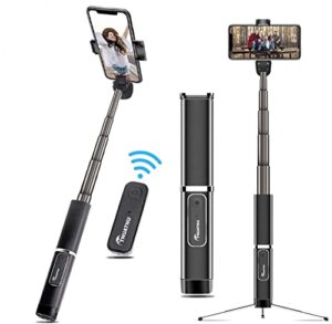 selfie stick tripod, aluminum integrated storage design phone tripod with wireless remote controller - compatible for iphone x/xs/xr/iphone 8/8plus/iphone 7/iphone 6 and all android phone