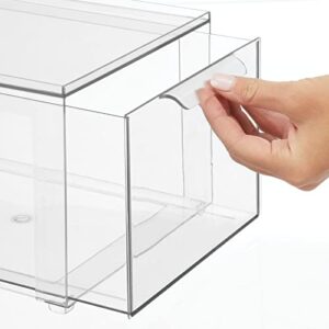mDesign Plastic Stackable Closet Storage Organizer Bins with Pull Out Drawer for Cabinet, Desk, Shelf, Cupboard, or Dresser Organization - Lumiere Collection - 2 Pack - Clear