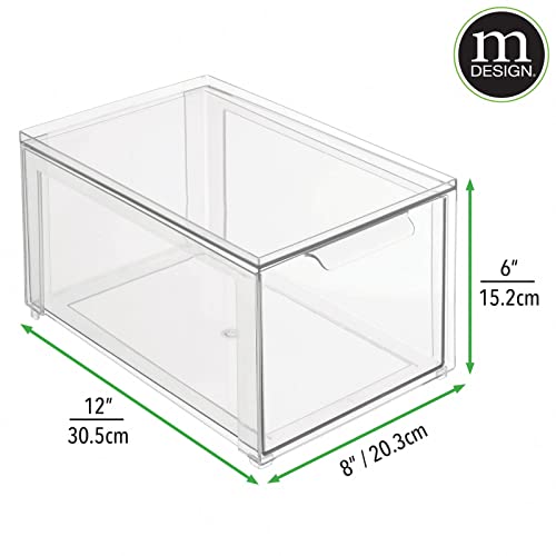 mDesign Plastic Stackable Closet Storage Organizer Bins with Pull Out Drawer for Cabinet, Desk, Shelf, Cupboard, or Dresser Organization - Lumiere Collection - 2 Pack - Clear