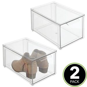 mDesign Plastic Stackable Closet Storage Organizer Bins with Pull Out Drawer for Cabinet, Desk, Shelf, Cupboard, or Dresser Organization - Lumiere Collection - 2 Pack - Clear