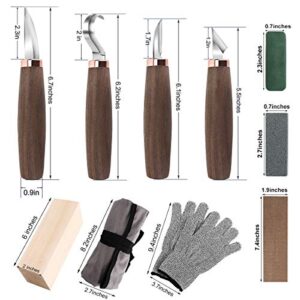 Wood Carving Tools Pack of 11- Includes Black Walnut Handle Wood Carving Knife,Whittling Knife,Hook Knife,Polishing Compound,Sharpening Stone,Cut Resistant Gloves,Wood Carving Kit for Beginners.