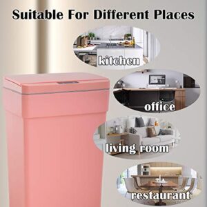 Trash Can with Lid 13 Gallon, Automatic No Touch 50 Liter Kitchen Rubbish Can - Wide Open Plastic Recycle Garbage Can w/Inner Baskets and Carry Handles, Fingerprint Proof Dustbin for Home Office- Pink