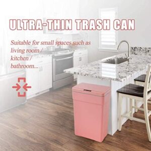 Trash Can with Lid 13 Gallon, Automatic No Touch 50 Liter Kitchen Rubbish Can - Wide Open Plastic Recycle Garbage Can w/Inner Baskets and Carry Handles, Fingerprint Proof Dustbin for Home Office- Pink