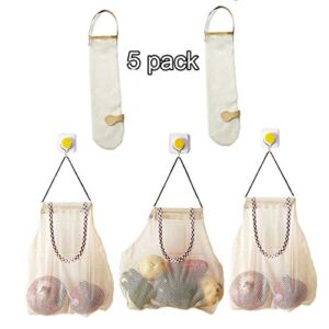 5 pcs hanging baghollow reusable storage mesh bag vegetable bag for fruit,garlics,potatoes,onions breathable mesh bag