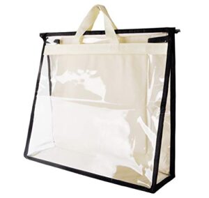 vercord clear pvc handbag dust-free cover moistureproof purse storage bag organizer with handle zipper space-save holder for closet beige xxl