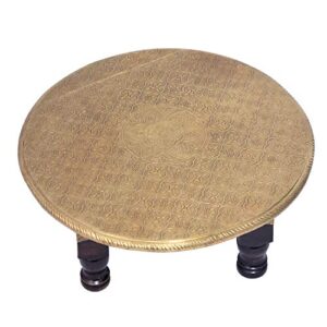 Wooden Round Bajot Brass Fitted Foot Stool and Multi Purpose Use Stool Indian Handmade Stool 15"