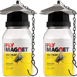 SEWANTA Victor M380 [Set of 2] Reusable Outdoor Fly Traps 32 oz - Fly Magnet Bait Trap - Made in USA - Bundled with 2 Bait Cebo and 2 Hanging Chains