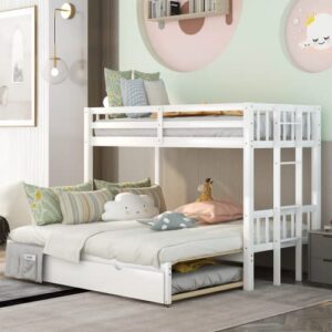 harper & bright designs twin over king bunk beds with trundle bunk beds twin over twin pull-out bunk beds, solid wood, no box spring needed (white)