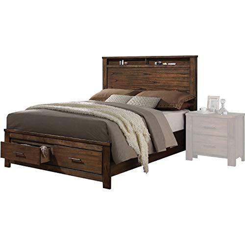 Knocbel Country-Cottage Queen Bed Frame with 2 Drawers, Wood Platform Bed Mattress Foundation with Slats Support & Storage Headboard, 85" L x 64" W x 55" H (Oak)