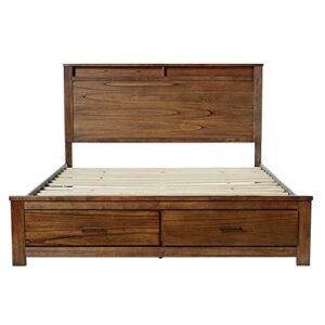 Knocbel Country-Cottage Queen Bed Frame with 2 Drawers, Wood Platform Bed Mattress Foundation with Slats Support & Storage Headboard, 85" L x 64" W x 55" H (Oak)