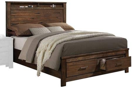 Knocbel Country-Cottage Queen Bed Frame with 2 Drawers, Wood Platform Bed Mattress Foundation with Slats Support & Storage Headboard, 85" L x 64" W x 55" H (Oak)
