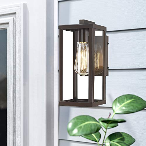 Odeums Outdoor Wall Lantern, Exterior Wall Mount Lights, Outdoor Wall Sconces, Wall Lighting Fixture in Oil Rubbed Finish with Clear Glass (Oil Rubbed Bronze-Wall Light, 2 Pack)