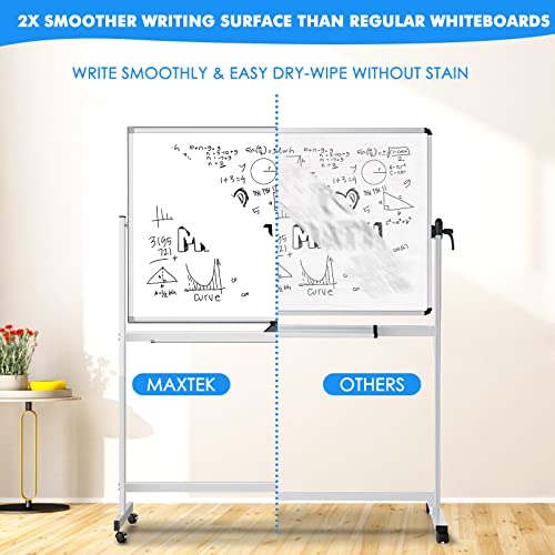 Large Rolling White Board, 48 x 32 inches Double-Sided Mobile Whiteboard, maxtek Reversible Magnetic Dry Erase Board Easel Standing Whiteboard on Wheels for Home Office Classroom, Silver