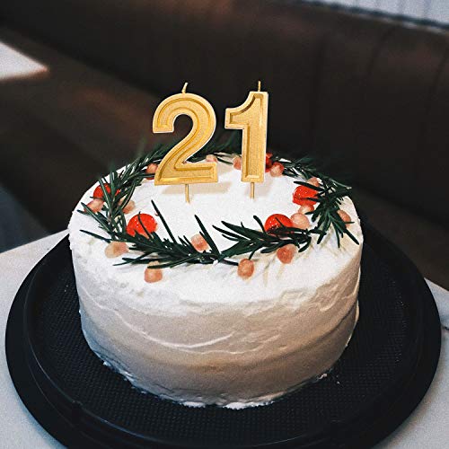 LUTER 2.76 Inch Gold Glitter Happy Birthday Cake Candles Number Candles Birthday Candle Cake Topper Decoration for Party Kids Adults (Number 21)