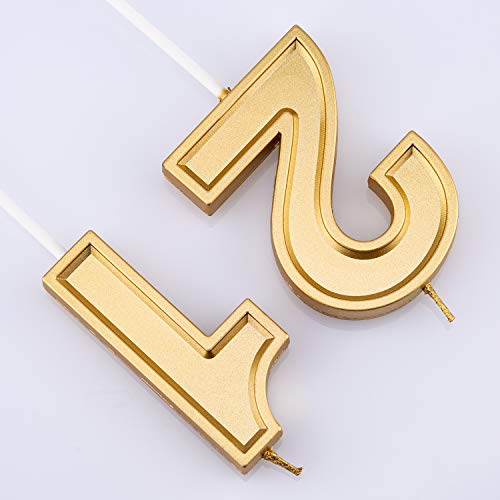 LUTER 2.76 Inch Gold Glitter Happy Birthday Cake Candles Number Candles Birthday Candle Cake Topper Decoration for Party Kids Adults (Number 21)