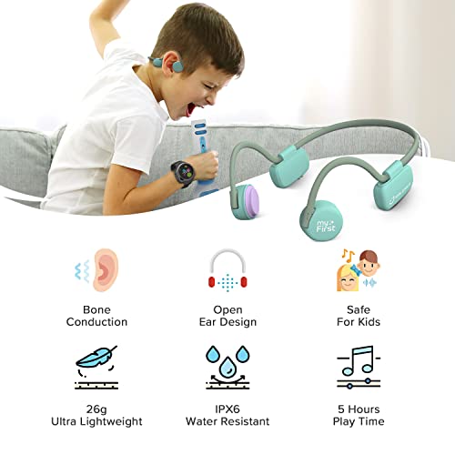 myFirst Bone Conduction Headphone Wireless - Open Ear Design Official Headphones with Bluetooth Wireless IPX6 Flexible Waterproof for Kids/Adults (Green)