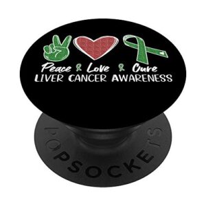 liver cancer awareness peace love cure ribbon popsockets grip and stand for phones and tablets