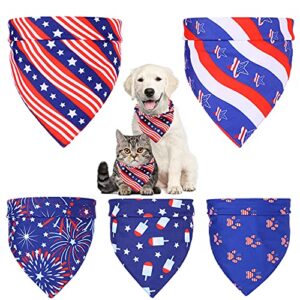 yunison 5 packs 4th of july dog bandanas reversible scarfts american flag independence day fireworks pet scarfs, cat bandanas for small medium large pets
