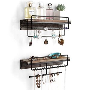 j jackcube design rustic wood 2 tier jewelry organizer, hanging wall mount accessories display rack for earrings, necklaces, breacelet, rings, scrunchies with shelf- mk628a (rustic wood)