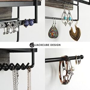 J JACKCUBE DESIGN Rustic Wood 2 Tier Jewelry Organizer, Hanging Wall Mount Accessories Display Rack for Earrings, Necklaces, Breacelet, Rings, Scrunchies with Shelf- MK628A (Rustic Wood)