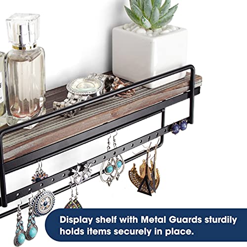 J JACKCUBE DESIGN Rustic Wood 2 Tier Jewelry Organizer, Hanging Wall Mount Accessories Display Rack for Earrings, Necklaces, Breacelet, Rings, Scrunchies with Shelf- MK628A (Rustic Wood)